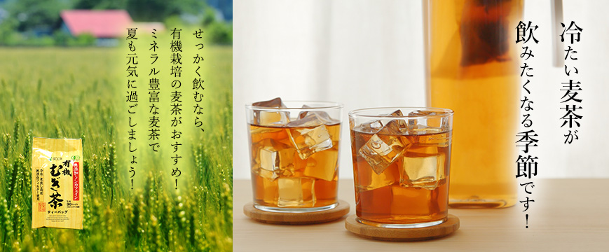 冷たい麦茶が飲みたくなる季節です！
　　せっかく飲むなら、有機栽培の麦茶がおすすめ！
　　　ミネラル豊富な麦茶で夏も元気に過ごしましょう！



